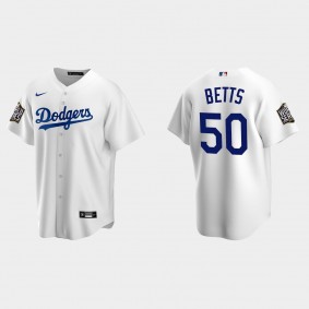 Youth Mookie Betts #50 Dodgers Jersey White 2020 World Series Replica
